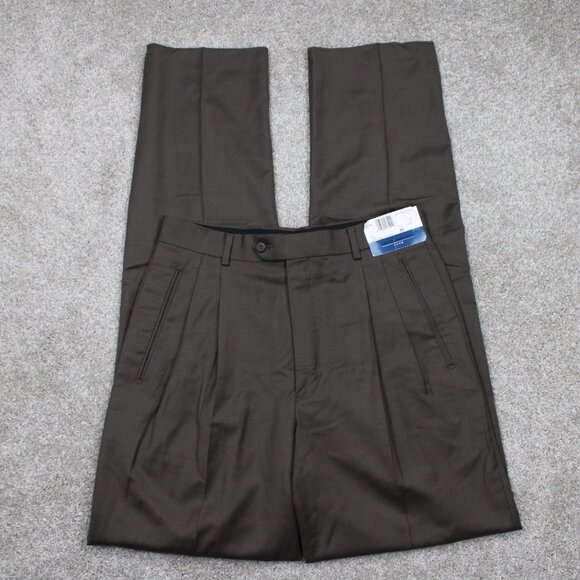 Louis Raphael Luxe Pants NWT Mens 31 Brown Pleated 100% Worsted Wool Unhemmed - Picture 1 of 13